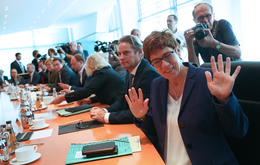 BERLIN, GERMANY - JULY 31: Defense Minister Annegret Kramp-Karrenbauer (CDU) arrives for the weekly German federal Cabinet meeting on July 31, 2019 in Berlin, Germany. High on the meeting&#039;s agend ...