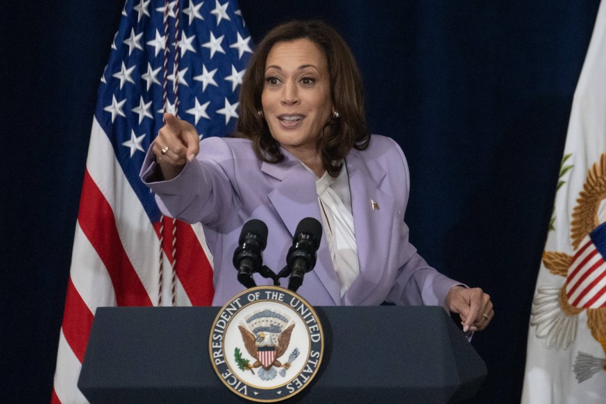 US Vice President Kamala Harris speaks at the Los Angeles Cleantech Incubator LACI in Los Angeles on Monday, April 17, 2023. LACI, founded by the city of Los Angeles and its department of water and po ...