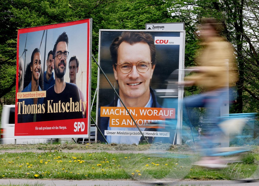 Wahlplakate der Spitzenkandidaten Thomas Kutschaty (SPD) und Hendrik Wüst (CDU).