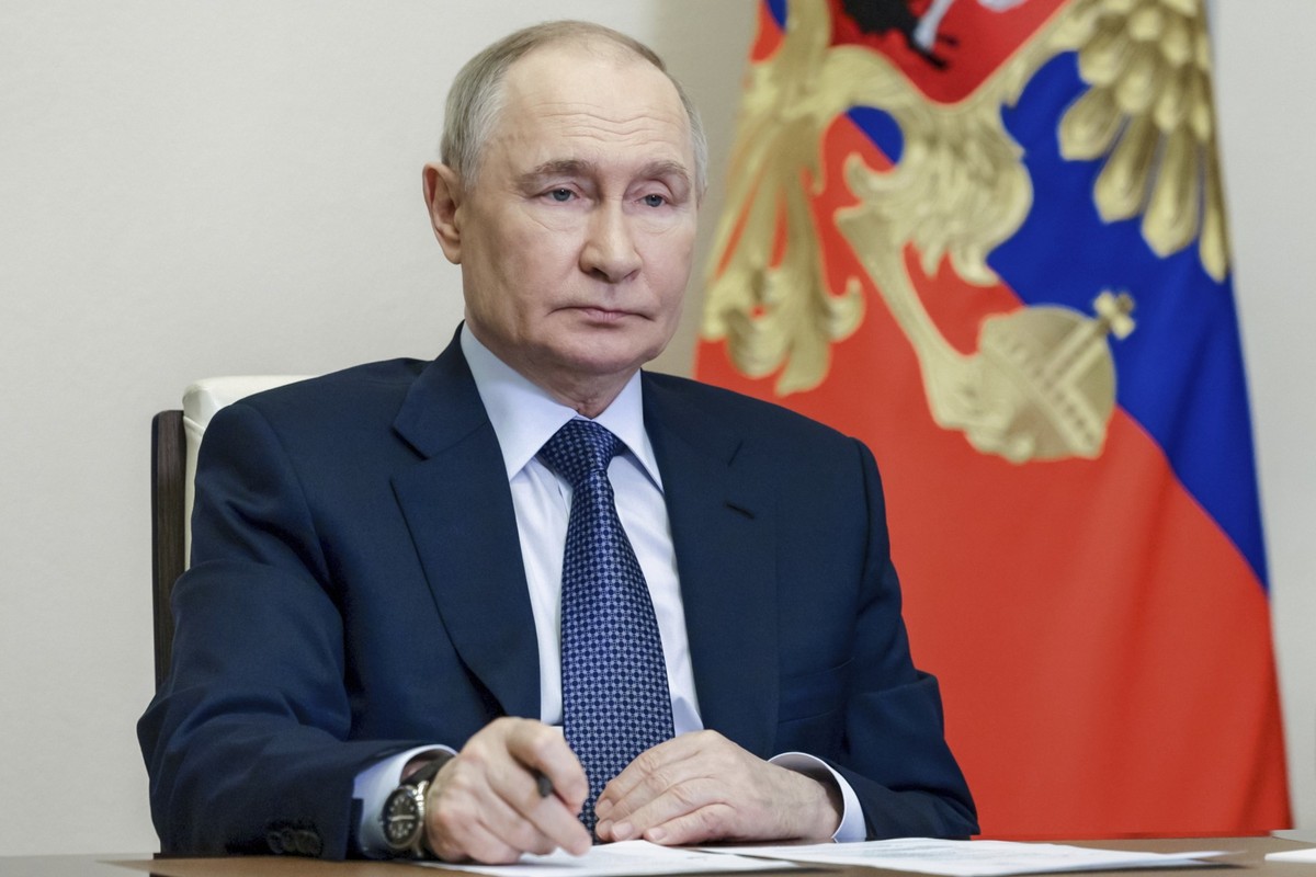 Russian President Vladimir Putin attends opening of new and upgraded healthcare facilities in a number of Russian regions via videoconference at the Novo-Ogaryovo state residence outside Moscow, Russi ...