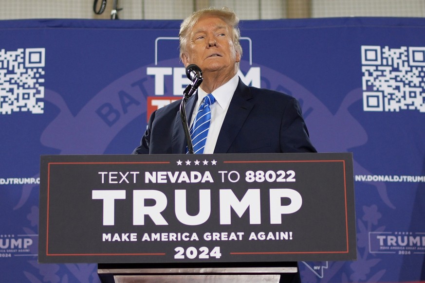 FILE - Republican presidential candidate former President Donald Trump speaks at a campaign event Jan. 27, 2024, in Las Vegas. Even without Donald Trump on Nevada’s Republican ballot, Nikki Haley was  ...