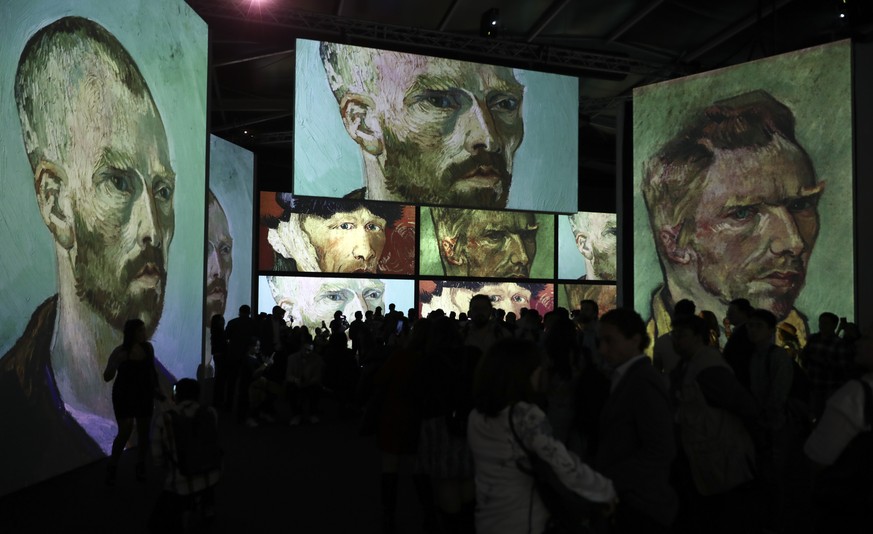 Image of painter Vincent van Gogh are projected during a media tour ahead of the opening of the show titled &quot;Van Gogh Alive: The Experience&quot; in Mexico City, Tuesday, Feb. 18, 2020. The show  ...