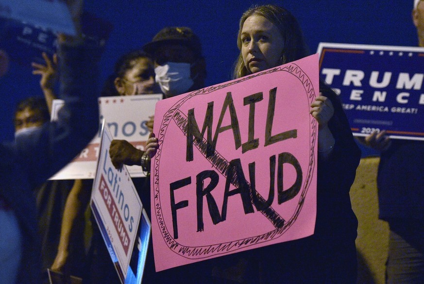 November 5, 2020, North Las Vegas, Nevada, USA: America s 45th President Trump supporters protest outside the Clark County Election Department, where ballots from the election are being counted, Thurs ...