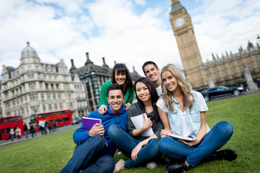 Group of students studying abroad in London