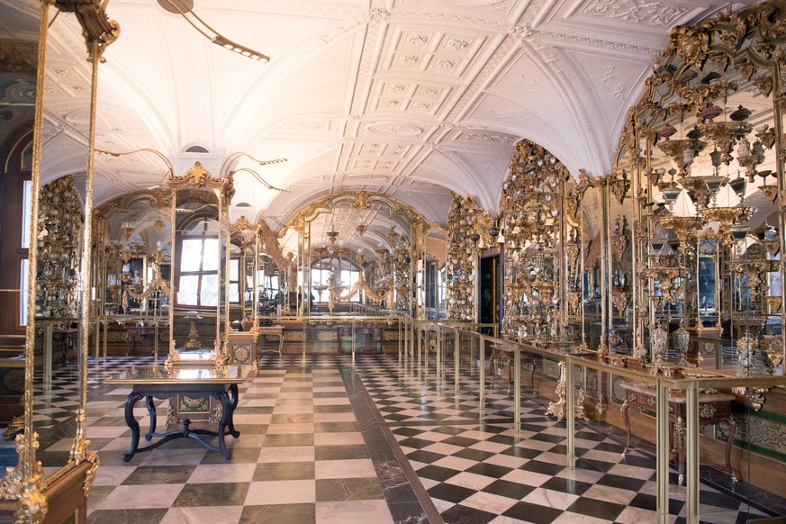 Der Pretiosensaal im Historischen Grünen Gewölbe im Dresdner Schloss der Staatlichen Kunstsammlungen Dresden.