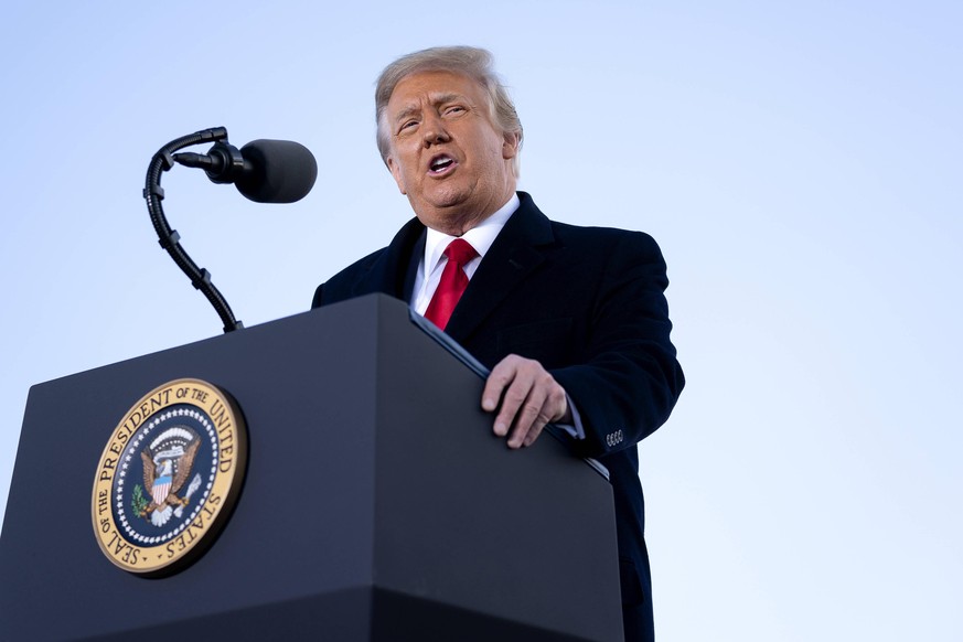 January 20, 2021, Joint Base Andrews, Maryland, USA: U.S. President Donald Trump speaks during a farewell ceremony at Joint Base Andrews, Maryland, U.S., on Wednesday, Jan. 20, 2021. Trump departs Was ...