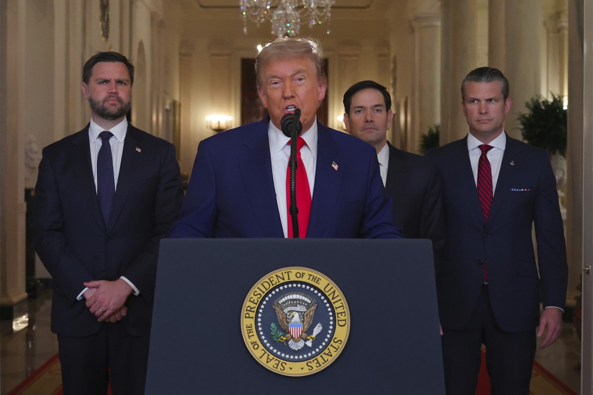 President Donald Trump speaks from the East Room of the White House in Washington, Saturday, June 21, 2025, after the U.S. military struck three Iranian nuclear and military sites, directly joining Is ...