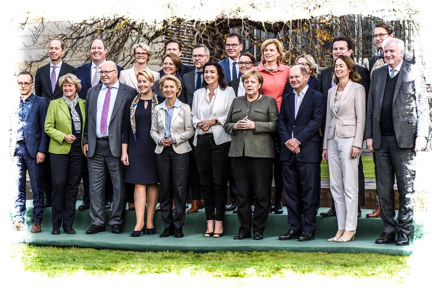 Können sich gegenseitig nicht wirklich leiden, verbringen viele Zeit mit Streit, haben im letzten Jahr aber trotzdem auch (ein paar) Dinge geschafft: Die Ministerinnen und Minister der GroKo mit Chefi ...