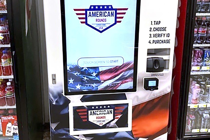 This undated photo provided by American Rounds shows a vending machine that sell ammunition in several locations across the United States. The machines scan a customers’ drivers license and uses facia ...