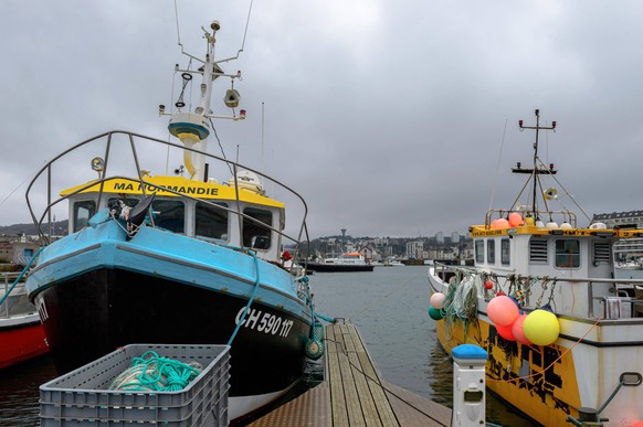 December 24, 2021, Cherbourg-en-Cotentin, Normandy, France: Fishing boats are seen docked at the port of Cherbourg..The fishing industry in the port of Cherbourg Manche is preparing for the first year ...