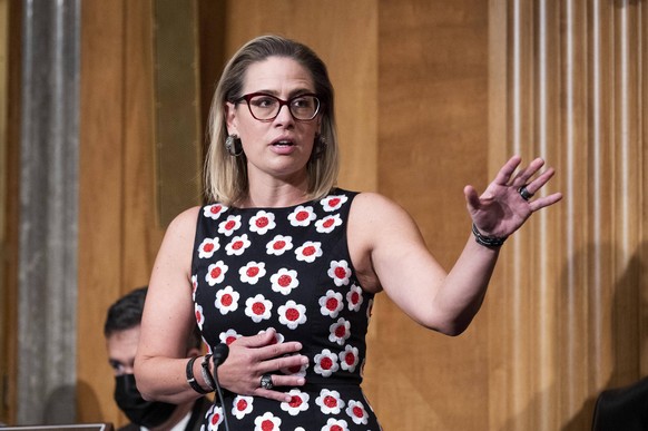 August 4, 2021, Washington, DC, United States: August 4, 2021 - Washington, DC, United States: U.S. Senator KYRSTEN SINEMA D-AZ speaking at a meeting of the Senate Homeland Security and Governmental A ...