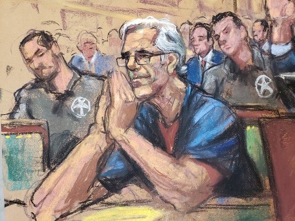 Jeffrey Epstein looks on during a a bail hearing in U.S. financier Jeffrey Epstein&#039;s sex trafficking case, in this court sketch in New York, U.S., July 15, 2019. REUTERS/Jane Rosenberg