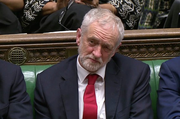 Jeremy Corbyn, Leader of the Labour Party, listens during a confidence vote debate after Parliament rejected Prime Minister Theresa May's Brexit deal, in London, Britain, January 16, 2019, in this scr ...