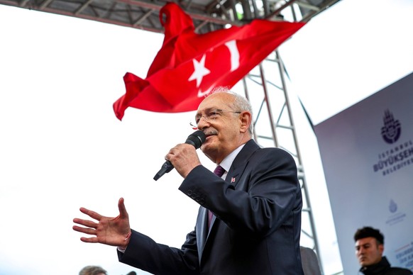 Kemal Kilicdaroglu, presidential candidate from the Turkish oppositions six-party alliance speaks during a campaign event ahead of the 14 May general election, in Istanbul, Turkey, 26 March 2023. Copy ...