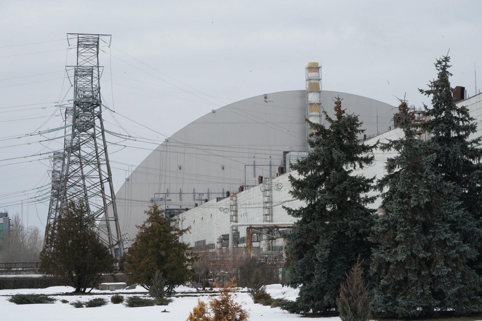 February 6, 2022, Pripyat, Chernobyl Exclusion Zone, Ukraine: Safe Confinement cover at Chernobyl Nuclear Power Plant over the damaged reactor on February 6, 2022 in Ukraine. Russian continues its mil ...
