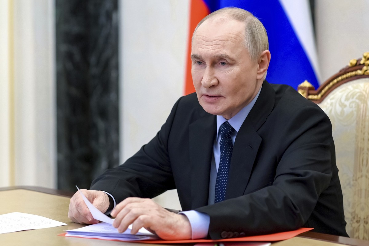 Russian President Vladimir Putin chairs a Security Council meeting via videoconference at the Kremlin in Moscow, Russia, Friday, May 30, 2025. (Pavel Byrkin, Sputnik, Kremlin Pool Photo via AP)