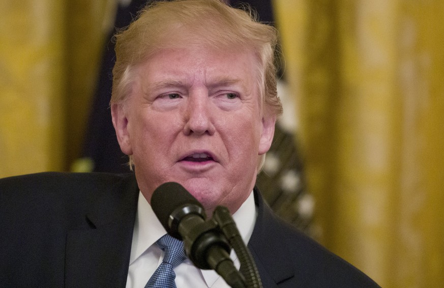 File-This July 8, 2019, file photo shows ,President Donald Trump speaking during an event about the environment in the East Room of the White House, in Washington. A federal appeals court says Trump c ...