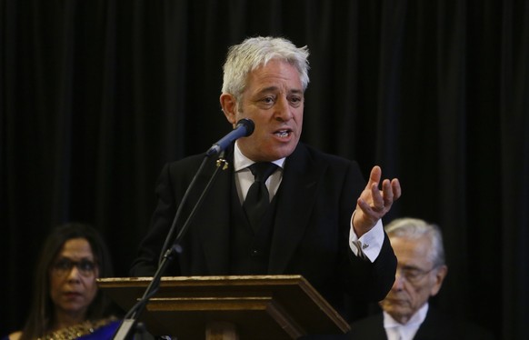 John Bercow, Speaker of the House of Commons reads &quot;I shall stand for love&quot; a poem written after the terror attack in Belgium in 2016, during a commemoration for the victims of the attack on ...