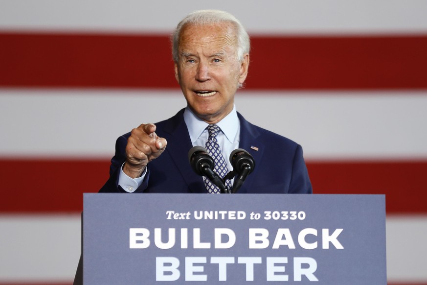 Democratic presidential candidate former Vice President Joe Biden speaks at McGregor Industries in Dunmore, Pa., Thursday, July 9, 2020. (AP Photo/Matt Slocum)