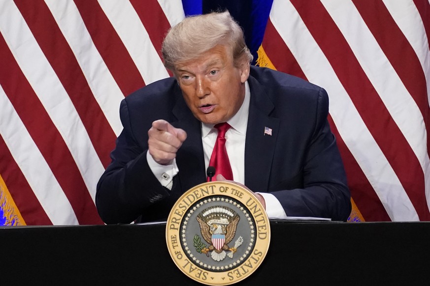 President Donald Trump speaks during a Latinos for Trump event at Trump National Doral Miami resort, Friday, Sept. 25, 2020, in Doral, Fla. (AP Photo/Evan Vucci)