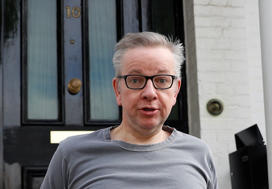Britain's Secretary of State for Environment, Food and Rural Affairs Michael Gove, who is running to succeed Theresa May as Prime Minister, leaves his home in London, Britain, May 28, 2019. REUTERS/Pe ...