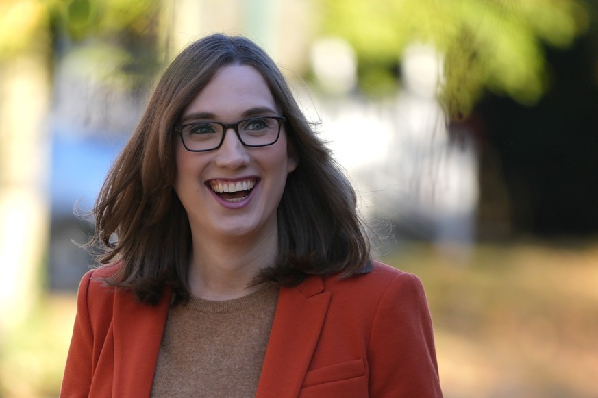 Sarah McBride, Democratic candidate for Delaware&#039;s at-large congressional district, arrives to vote at the Immanuel Highlands Episcopal Church on Election Day, Tuesday, Nov. 5, 2024, in Wilmingto ...