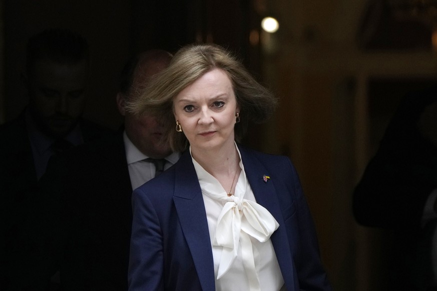 FILE - Britain&#039;s Foreign Secretary Liz Truss leaves a Cabinet meeting at 10 Downing Street in London, Tuesday, April 19, 2022. The British government insisted Sunday, Oct. 30, 2022 it has robust  ...