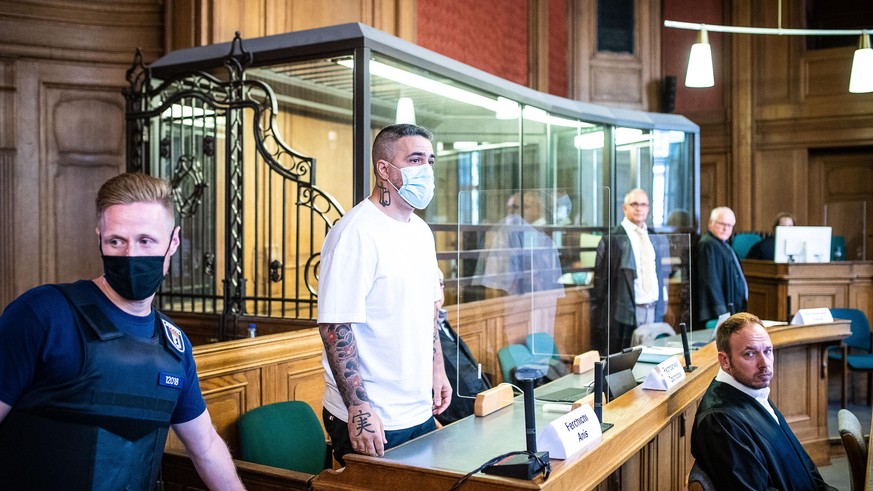 BERLIN, GERMANY - AUGUST 17: Rapper Bushido attends court during the Arafat Abou-Chaker trial on August 17, 2020 in Berlin, Germany. Abou-Chaker, as well his three brothers Yasser, Nasser and Rommel,  ...