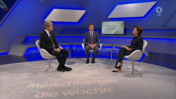 Virologe Alexander von Kekulé (li.) und Saarlands Ministerpräsident Tobias Hans (CDU, Mitte) im Gespräch mit Sandra Maischberger