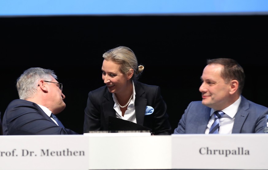Jörg Meuthen (links) und Tino Chrupalla (rechts) sind die AfD-Bundessprecher, Alice Weidel ist Fraktionschefin.  