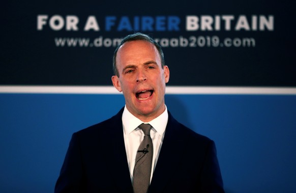 Britain's former Brexit Minister Dominic Raab speaks at the launch of his campaign for the Conservative Party leadership, in London, Britain June 10, 2019. REUTERS/Hannah McKay