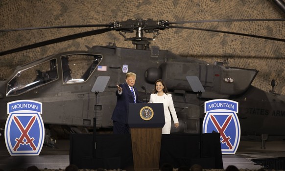 August 13, 2018 - Fort Drum, NY, United States of America - U.S President Donald Trump introduces Congresswoman Elise Stefanik to soldiers from the 10th Mountain Division from in front of an Apache At ...