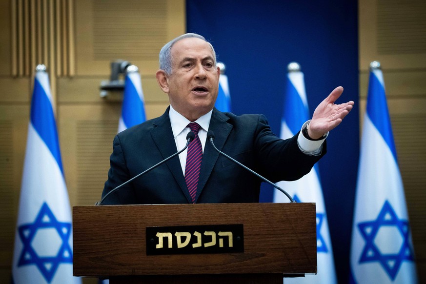 201202 -- JERUSALEM, Dec. 2, 2020 -- Israeli Prime Minister Benjamin Netanyahu delivers a statement at the Knesset, the Israeli parliament, in Jerusalem, on Dec. 2, 2020. Israeli lawmakers on Wednesda ...