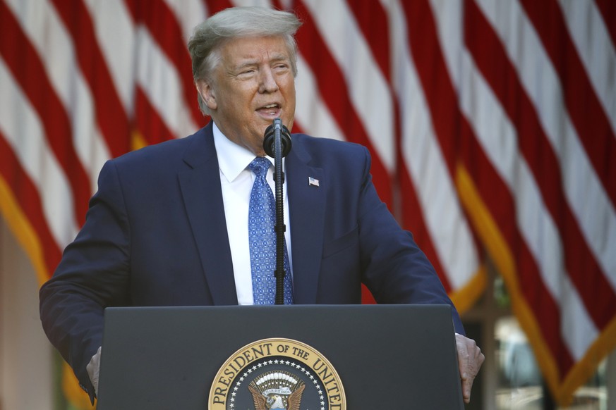 President Donald Trump speaks in the Rose Garden of the White House, Monday, June 1, 2020, in Washington. (AP Photo/Patrick Semansky)