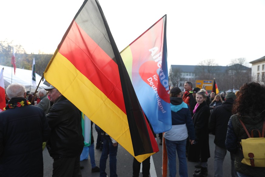 Datum: 12.11.22 / Ort: Erfurt Etwa 2.000 Anhänger von u.a. AFD, Freies Thüringen, Freien Sachsen und Pegida demonstrierten am Samstag vor dem Thüringer Landtag Erfurt - Großdemo an Thüringer Landtag v ...