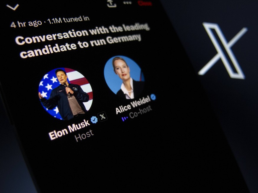 January 9, 2025, Asuncion, Paraguay: Elon Musk hosted a conversation with Alice Weidel on social media platform X on Thursday, as seen on a smartphone. Asuncion Paraguay - ZUMAc217 20250109_zip_c217_0 ...