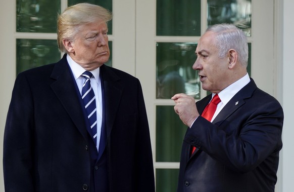 President Donald Trump and Israeli Prime Minister Benjamin Netanyahu answer questions from members of the media in the Rose Garden at the White House on Monday, January 27, 2020, in Washington, DC. PU ...