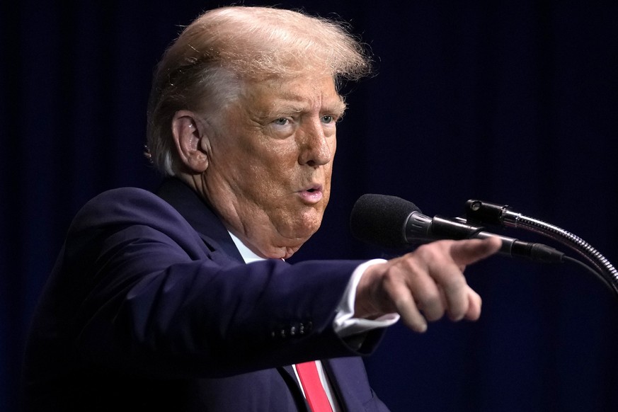 Former President Donald Trump addresses an audience during a campaign event, Monday, Oct. 9, 2023, in Wolfeboro, N.H. (AP Photo/Steven Senne)