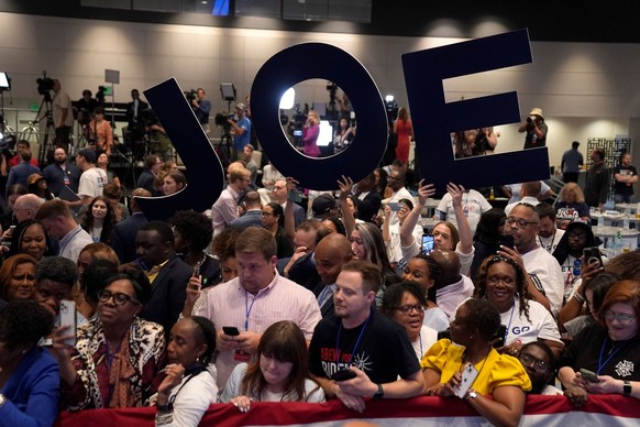 President Joe Biden&#039;s supporters attend at a presidential debate watch party, Thursday, June 27, 2024, in Atlanta. (AP Photo/Evan Vucci)