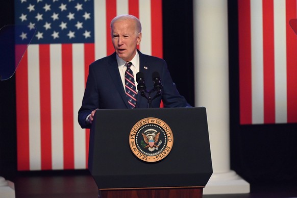 January 5, 2024, Blue Bell, Pennsylvania, United States: President Joe Biden delivers remarks. Attack on US Capitol at Montgomery County Community College in Blue Bell, Pennsylvania on January 5, 2024 ...