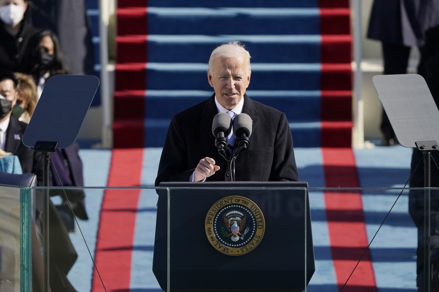 President Joe Biden speaks during the 59th Presidential Inauguration at the U.S. Capitol in Washington, Wednesday, Jan. 20, 2021.(AP Photo/Patrick Semansky, Pool)