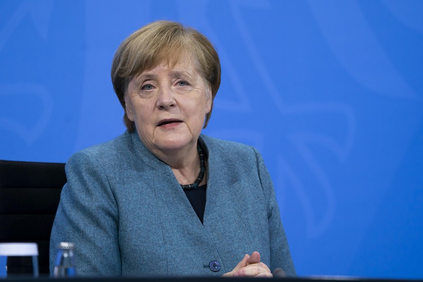 BERLIN, GERMANY - FEBRUARY 01: German Chancellor Angela Merkel speaks to the media following a video summit between government and pharmaceutical representatives over the current vaccines shortage dur ...