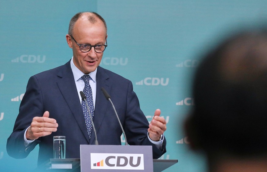 Berlin, Deutschland, 24.02.2025: Konrad-Adenauer-Haus: CDU-Pressekonferenz zum Ergebnis der Bundestagswahl: Friedrich Merz *** Berlin, Germany, 24 02 2025 Konrad Adenauer Haus CDU Press conference on  ...