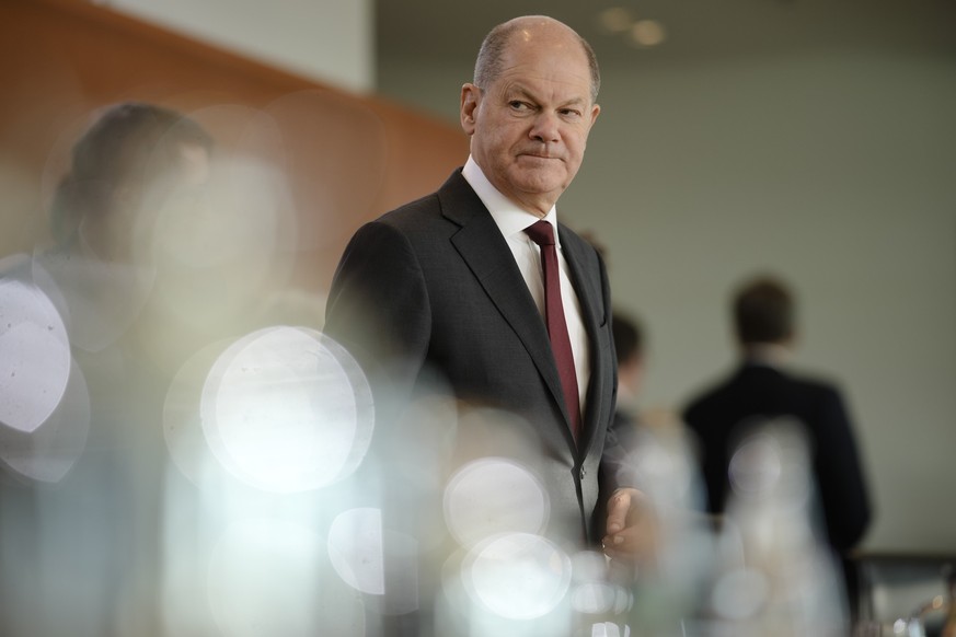 German Chancellor Olaf Scholz arrives for the cabinet meeting at the chancellery in Berlin, Germany, Wednesday, Nov. 22, 2023. (AP Photo/Markus Schreiber)