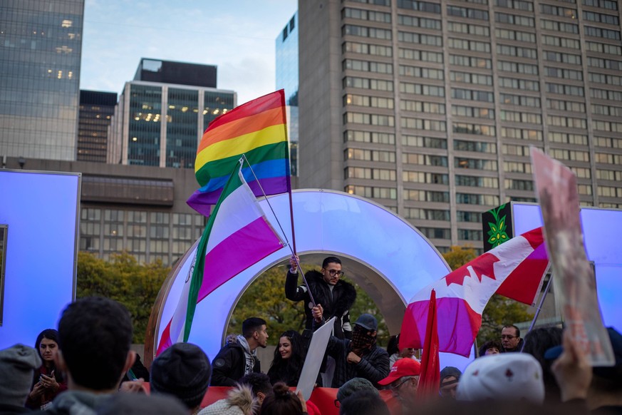 Iranian Anti-government Protest Hundreds of Iranian and their supporters demonstrate against the Iranian Islamic regime during a protest at Nathan Phillips Square in Toronto, Ontario, October 15, 2022 ...
