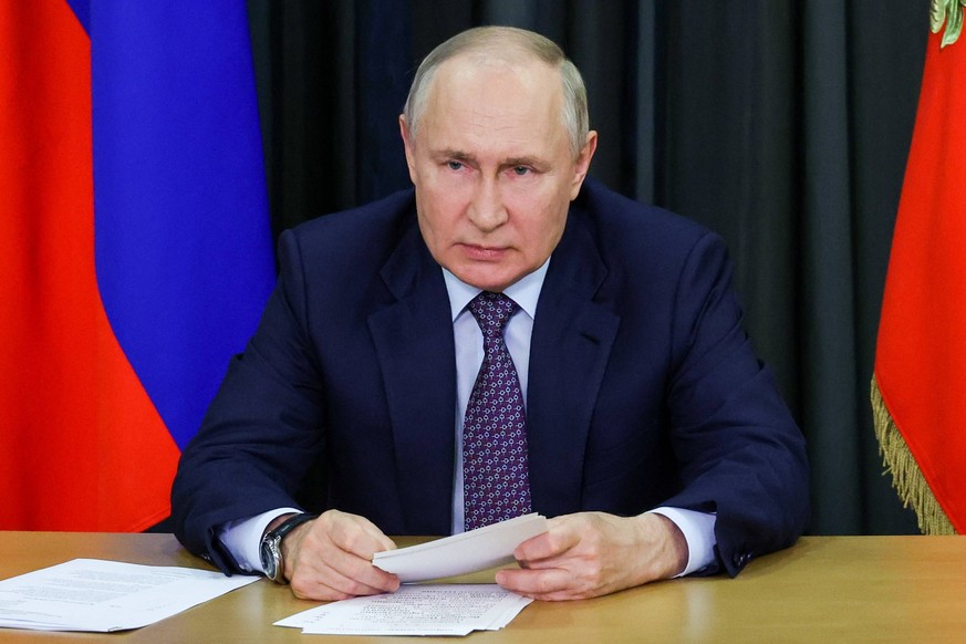 RUSSIA, SOCHI - SEPTEMBER 5, 2023: Russia s President Vladimir Putin holds a video conference meeting of the Victory Organizing Committee. Mikhail Klimentyev/Russian Presidential Press and Information ...