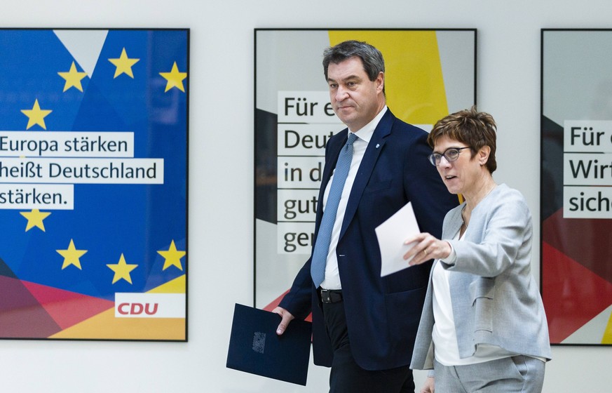 News Bilder des Tages CDU Vorsitzende Annegret Kramp-Karrenbauer und Bayerischer Ministerpraesident und CSU Vorsitzende Markus Soeder halten eine Pressekonferenz nach gemeinsamen Austausch im Konrad-A ...