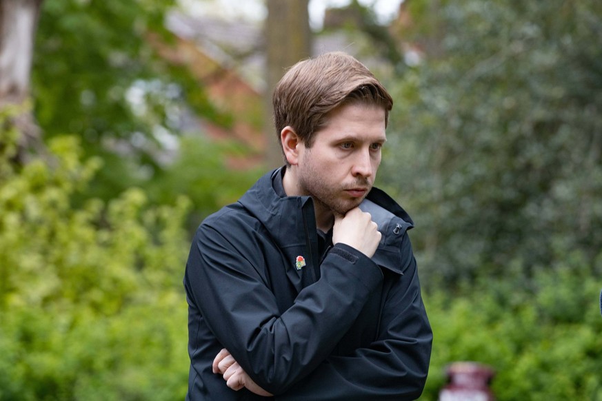 Landtagswahlkampf NRW 2022 DEU, Deutschland, Nordrhein-Westfalen, Münster, 01.05.2022: Promenadenfest, Wahlkampfveranstaltung der SPD. Kevin Kühnert, Generalsekretär der SPD *** State parliament elect ...