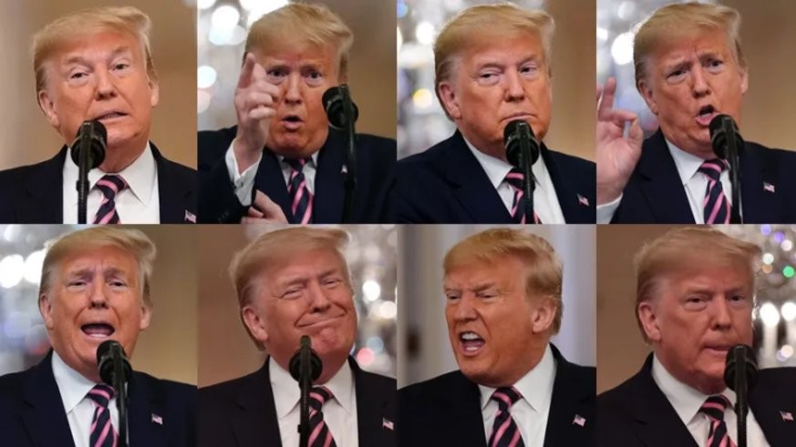 Die vielen Gesichter Trumps (während seiner Rede).