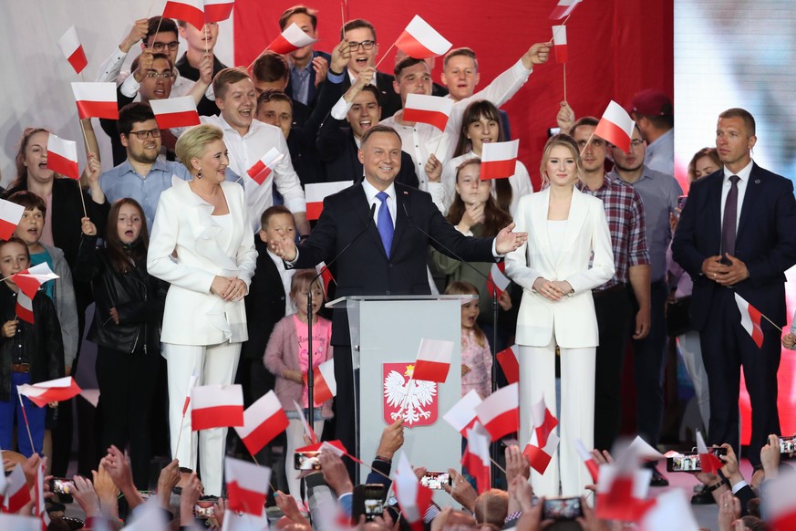 Andrzej Duda, the Law and Justice presidential candidate, election evening Andrzej Duda, the Law and Justice presidential candidate, election evening on July 12, 2020 in Pultusk, Poland. Andrzej Duda, ...